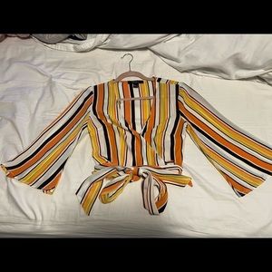 multi-colored flowy crop top with a tie!